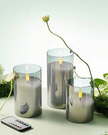 Rechargeable Flameless Candle, LED Flickering Candles Tea Lights Pillar Candles Sets With Adjustable Brightness And Timing Remote, Battery Operated Acrylic USB Candles (D 3"*H 4"5"6") - Grey - View 6