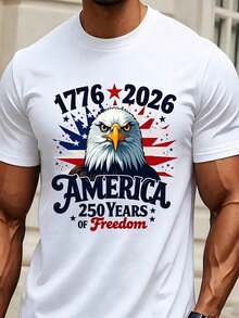 America 1776 2026 250 Years Of Freedom Patriotic Eagle T Shirt Independence Day Celebration USA Flag Design Men's White Tee - 白色 - 查看 1