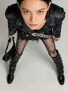 Gothic Spider Web Fishnet Pantyhose For Women, Sheer Slimming Anti-Snag Black Tights, Essential Halloween Costume Hosiery - Black - View 6