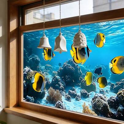 1/3pcs Underwater World Themed Window Stickers, Reusable PVC Double-Sided Static Cling Window Decals, Suitable For Decorating Bathrooms, Living Rooms, And Children's Rooms.