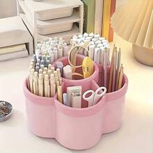 1pc Rotating Pen Holder Desk Organizer, High Capacity, Compartments, Suitable For Student, Children Desk, Creative Pen Rack, Minimalist Design, Random Sticker Pattern - Multicolor - View 10