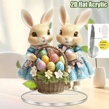 1 Piece Of 2D Flat Easter Rabbit Decoration With A Colorful Egg Basket For Home Desktop Decorative Items. - 1PC - View 3