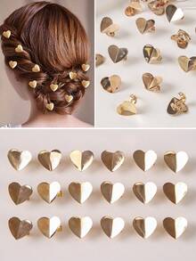 10pcs/Set Gold Heart Shaped Hair Clips, Cute Decorative Hair Accessories For Girls, Stylish Hairpins For Bangs And Hairstyles - Gold - View 2