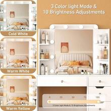 35.5 Modern Vanity Desk With Lighted Mirror, Makeup Vanity Table With Glass Top, 10 USB Power Bulbs Mirror 3 Color & Brightness Adjustable,Bedroom Vanity Set Girls Women,New Year - 白色 - 查看 5