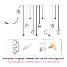 Star Moon Curtain String Lights,126 LED Romantic Star Moon Curtain String Lights With 8 Modes,Battery Powered (Not Included) String Night Lights - Multicolor - View 9