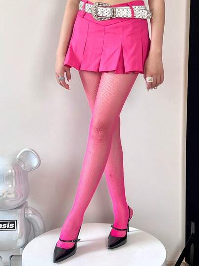 1 件装时尚闪亮透明渔网袜，饰有亮片和水钻，派对必备