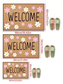 1 pieza Felpudo con patrón floral "Bienvenido", estilo rústico de fibra de poliéster lavable, adecuado para sala de estar, cocina, dormitorio, entrada, decoración del hogar, decoración de la habitación, para todas las estaciones - Mostaza Amarilla - Ver 4