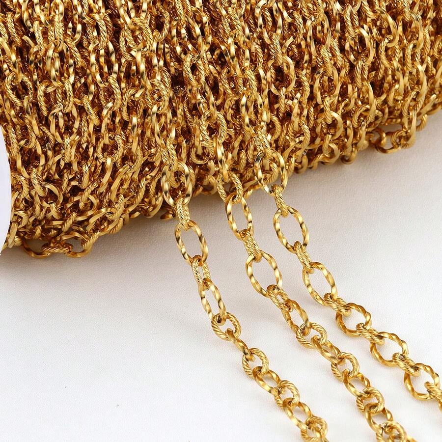 1米金色不锈钢扭链，椭圆形链节，适合DIY珠宝制作 - 彩色 - 查看 1