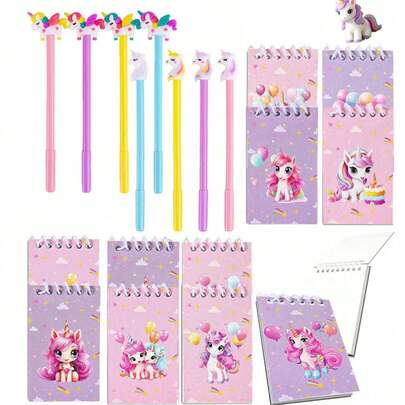 16 قطعة مجموعة دفاتر ومستلزمات قرطاسية بشكل وحيد القرن، تشمل دفاتر بطابع وحيد القرن، أقلام حبر جاف، دفاتر صغيرة، هدايا حفلات وحيد القرن الجميلة، هدايا عيد الميلاد، لوازم مكتبية/مدرسية، هدايا العودة إلى المدرسة