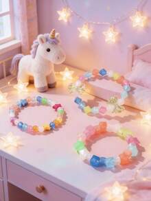 Girls Summer 3Pcs Bracelet Set Sweet Heart Star Layered Beaded Children Party Jewelry Birthday Gift - one-size - View 2