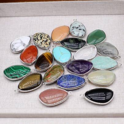 1 Piece Crystal Agate Charms Natural Stone Pendant Silver Edge For Jewelry Making DIY Women Men Necklace Handicrafts Accessories 21x35mm