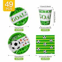 1 Set Of Green Soccer Themed Disposable Plates, Napkins And Cups, Serves 8 Guests, Suitable For Birthday, Wedding, Party, Family Picnic - Multicolor - View 8