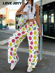 LOVE JOYY 女士鸡蛋印花阔腿裤，宽松休闲长裤，适合日常春季穿着和复活节派对 - 彩色 - 查看 6