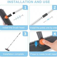 Floor Scrub Brush With Long Handle, 3 In 1 Scrape And Heavy-Duty Stiff Bristle Floor Scrubber Brush With Squeegee And Tweezer For Cleaning Tile Wall Deck Bathroom Patio Garage Kitchen - Grey - View 10