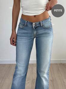 Y2K Style High Waist Button Fly Skinny Distressed Jeans With Pockets, Suitable For Back To School, Commuting And Casual Wear - Medium Wash - View 3