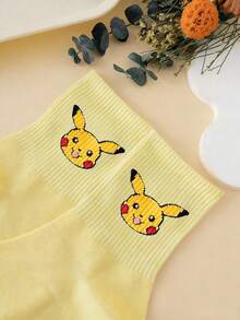 Pokemon 1/3/5 Pairs Cute Cartoon Print Breathable Soft Mid-Calf Socks, Reinforced Heel And Toe For Durability, Unisex For All Seasons - Multicolor - View 3