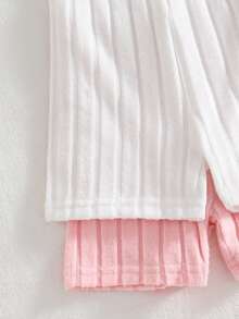 Conjunto de 4 piezas de estilo dulce para niñas bebé, conjunto de verano, incluye top acanalado con corazón hueco y transpirable + 2 shorts sueltos, adecuado para bebés de 0-1-2-3 años, bebé niña de 6-9 meses, para uso al aire libre, casual, fiesta, regalo de cumpleaños, regalo de vacaciones - Rosa - Ver 6
