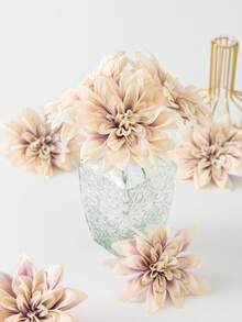 5/12支香槟色仿真大丽花带茎人造花，丝绸仿真花，适用于家居装饰、春季餐桌摆饰、户外花园装饰、派对、礼品、新娘手腕花、情人节和母亲节装饰 - 紫咖色 - 查看 2