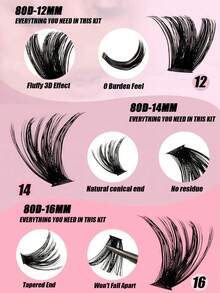 60pcs/Set 80pcs Self-Adhesive Faux Mink Lashes, Fluffy & Soft, 8-16mm Mixed Length Set, Fluffy Individual False Eyelashes, DIY Eyelash Extension, Eyelashes, Eyelash Glue, False Eyelashes - Black - View 4