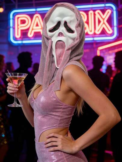 Scary & Fun Scream Mask, Pink Glitter Latex Ghost Skull Mask, Best Holiday Gift For Adult Party, Halloween, Christmas, Carnival, Stage Performance