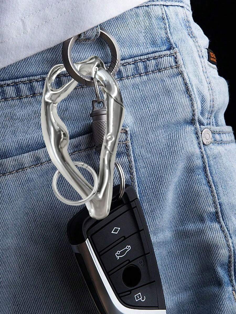 重金属朋克摇滚钥匙扣 - Y2K朋克金属包饰；高品质不对称钥匙扣，带安全弹簧环，抛光表面，轻巧耐用合金材质；多功能钱包配件 - A - 查看 1