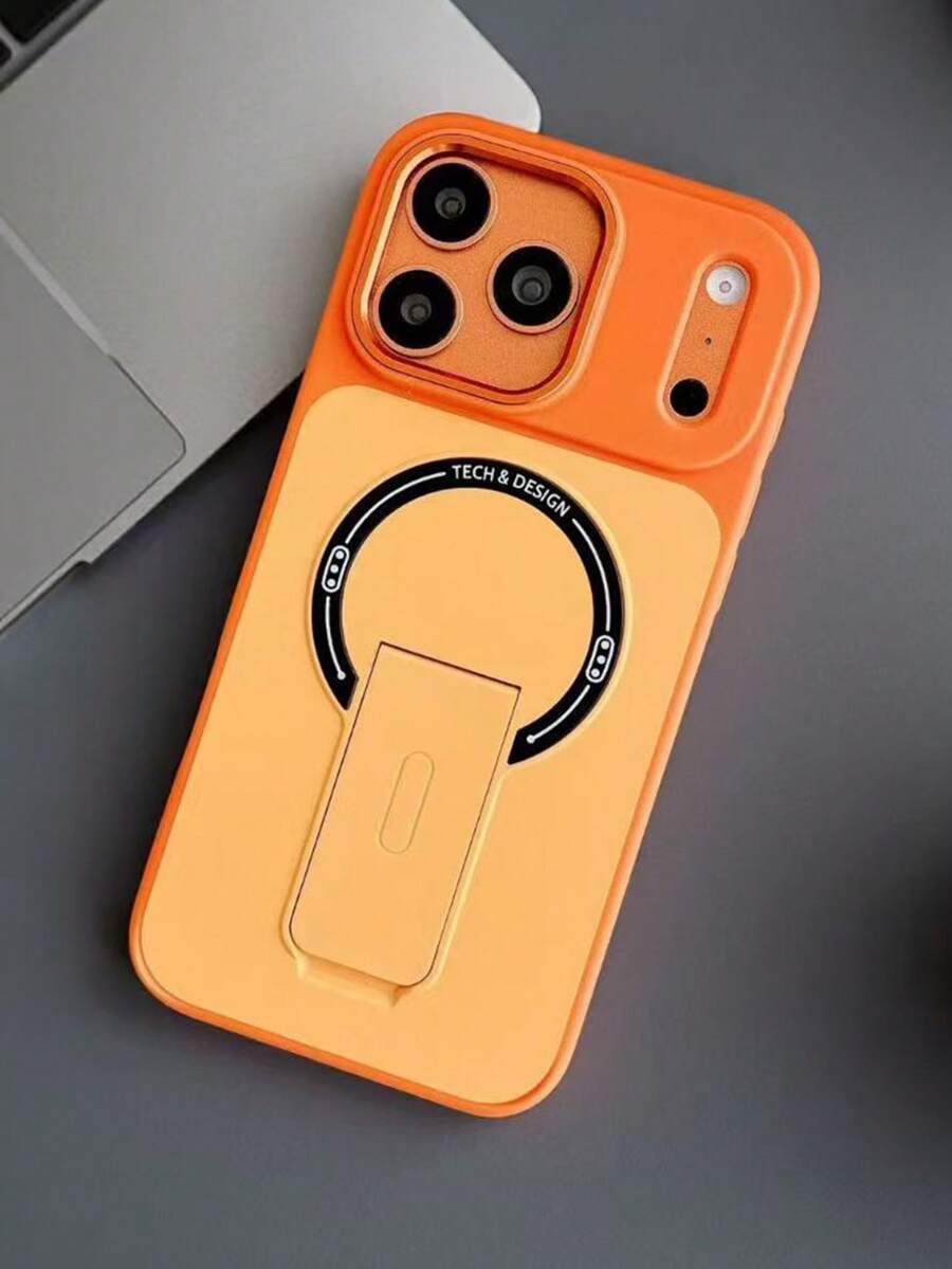 Minimalist & Fashionable Skin-Friendly Vertical Stand Phone Case Compatible With IPhone 17, 16, 15, 14, 13 - Orange - View 1