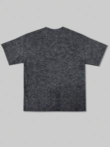 Men's Street Fashion Loose Basic Washed Black Round Neck Short Sleeve T-Shirt - Dark Grey - View 3