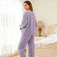 Conjunto de pijama de franela, ropa de dormir suave y afelpada, pijamas de manga larga gruesos, elásticos y antiestáticos para mantenerte caliente en invierno - Albaricoque - Ver 5