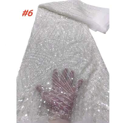 Premium African Sequin Embroidered Lace Fabric, High Quality Nigerian Wedding Bride Embroidered French Net Lace Fabric For Sewing