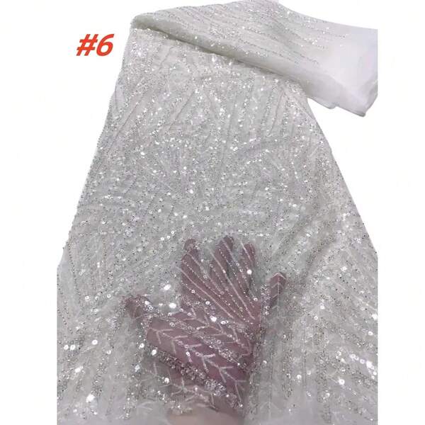 Premium African Sequin Embroidered Lace Fabric, High Quality Nigerian Wedding Bride Embroidered French Net Lace Fabric For Sewing