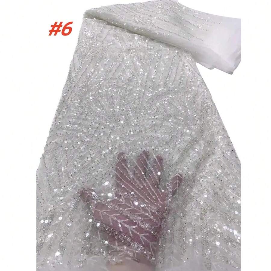 Premium African Sequin Embroidered Lace Fabric, High Quality Nigerian Wedding Bride Embroidered French Net Lace Fabric For Sewing