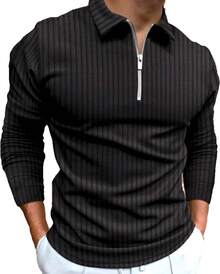 Kit 2 Camisa Polo Manga Longa com  Zíper    Gola Polo Masculina - Preto e Branco - Visão 3