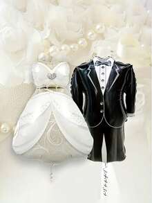 2pcs/8pcs/Set Large Groom Tuxedo Bride Wedding Dress Foil Balloons Wedding Ceremony Venue Decor Balloons Valentine's Day Valentines - Multicolor - View 4