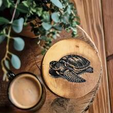 6pcs Simple Sea Turtle Pattern Wooden Coasters Set, Heat-Resistant, Suitable For Coffee, Tea, Etc. Ideal For Decorating Kitchen, Car, Home And Restaurant - Perfect Gift For Holidays - Brown - View 4