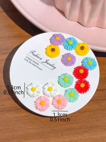 7对简约优雅糖果色花卉时尚奢华精致雏菊日常休闲/派对耳环套装（女士） - 彩色 - 查看 4