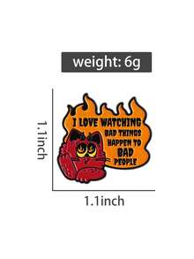 1PC Punk Red Devil Cat Brooch Enamel Pins I Love Watching Bad Things Happen To Bad People Brooches Backpack Lapel Badge Jewelry Gift - Multicolor - View 10