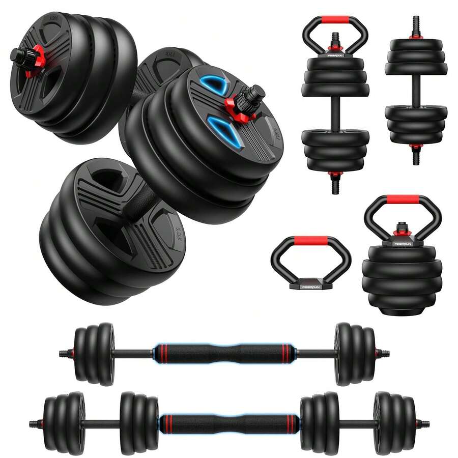 FEIERDUN Adjustable Dumbbell Set,45/55/70/90lbs Free Weights Set With Upgraded Nut, 5 In 1 Weight Set Used As Kettlebells, Barbell, Push Up Stand, Fitness Exercise For Home Gym Suitable Men/Women - màu đen - Xem 1