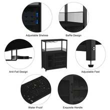 Mueble Bar de Vino 3 Niveles con Estante para Copas y Almacenamiento Multifuncional para Sala y Comedor - Negro con luces - Ver 7