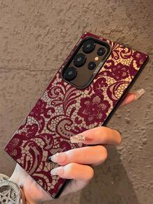 1 chiếc ốp lưng điện thoại thời trang tối giản màu đỏ họa tiết ren, chất liệu IMD màu bạc, chống trượt, chống rơi, tương thích với Samsung. - Nhiều màu - Xem 4