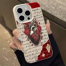 Estuche artístico para teléfono con corazones y rosas Compatible con estuches para teléfonos ,  17,  16 Pro Max,  15 Pro Max,  13 y  12 Textura retro, resistente a rayones y duradero Un gran regalo para familiares, amigos, amantes, novios/novias y el día de San Valentín - Blanco antiguo - Ver 2