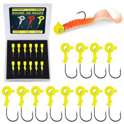 THKFISH 12 Stück Jigköpfe Angelhaken Set, Weiche Köder Haken, Jig Heads Angelzubehör, Fishing Haken für forellen Crappie Bass, 1,5g(1/16OZ) 3,5g(1/8OZ) 5,5g(3/16OZ)-1750