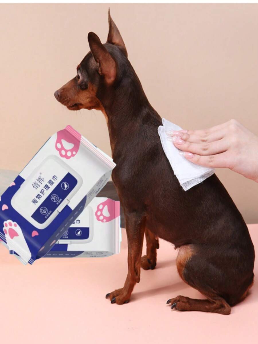 80pcs/Pack Non-Woven Pet Cleaning Wet Wipes, Outdoor Pet Supplies, Universal EDI Pure Water Alcohol-Free Wet Wipes, Disposable Wet Wipes - White - View 1