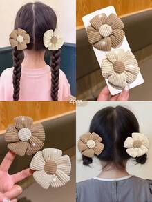 2pcs Korean Style Floral Hair Clips, Sweet Fashion Hair Accessories Suitable For Daily Use - Multicolor - View 2