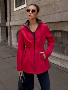 Giolshon Women Reversible Hooded Jacket With Double-Sided Butter Yellow Printed Design, Casual Fashion Layering For Everyday Wear, Autumn/Winter Spring - Red Leopard Print - View 2