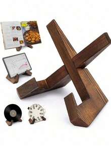 1 Pc Handmade Rustic Farmhouse Wooden Cookbook Stand Kitchen Counter Cabinet Recipe Holder Valentine's Day New Year Gift - Multicolor - View 1