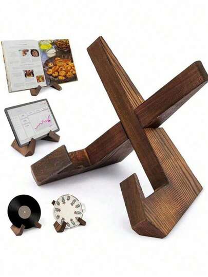 1 件手工乡村风木制食谱架，厨房台面橱柜食谱收纳架，情人节新年礼物