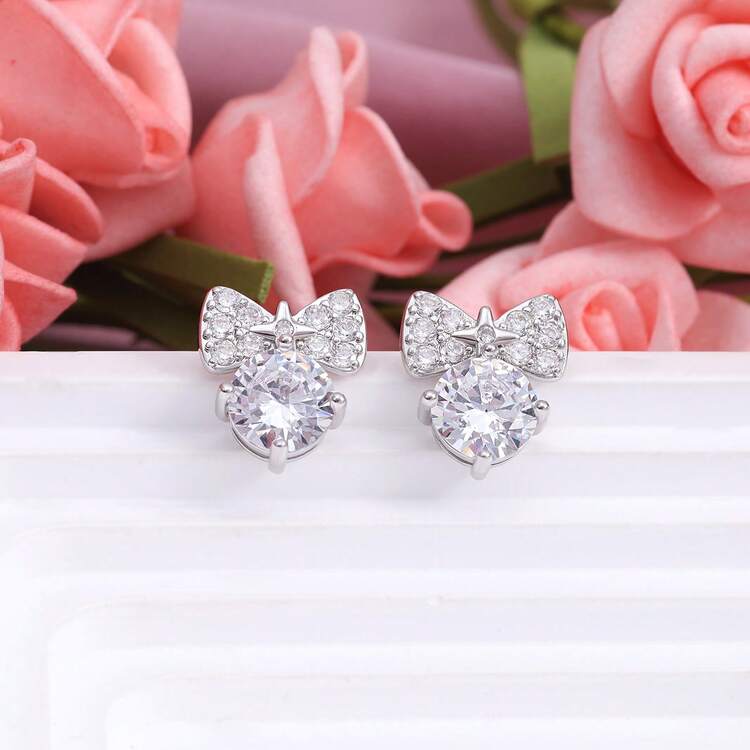 Bông tai hình bướm bằng bạc 925 đính đá Cubic Zirconia, kiểu dáng tối giản, phù hợp để đeo hàng ngày, quà tặng sinh nhật. - Bạc - Xem 2