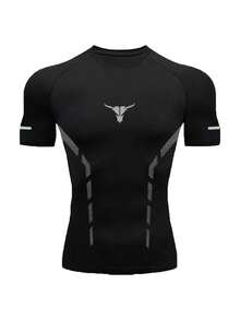 男士休闲时尚短裤短袖套装，简约设计，适合户外运动，夏季黑色 - 黑色 - 查看 3