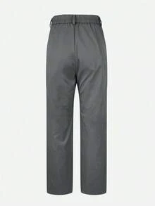 （不含腰带）女士纯色直筒裤，前部褶裥设计，纽扣和拉链闭合，搭配系腰带衬衫和高跟鞋，打造干练的职场造型；搭配白色T恤和运动鞋，营造休闲现代的春季氛围。 - 深灰色 - 查看 5