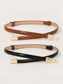 3pcs/Set Alloy Buckle Adjustable Elastic Waist Belt - 3pcs (black + Camel + White) - View 5